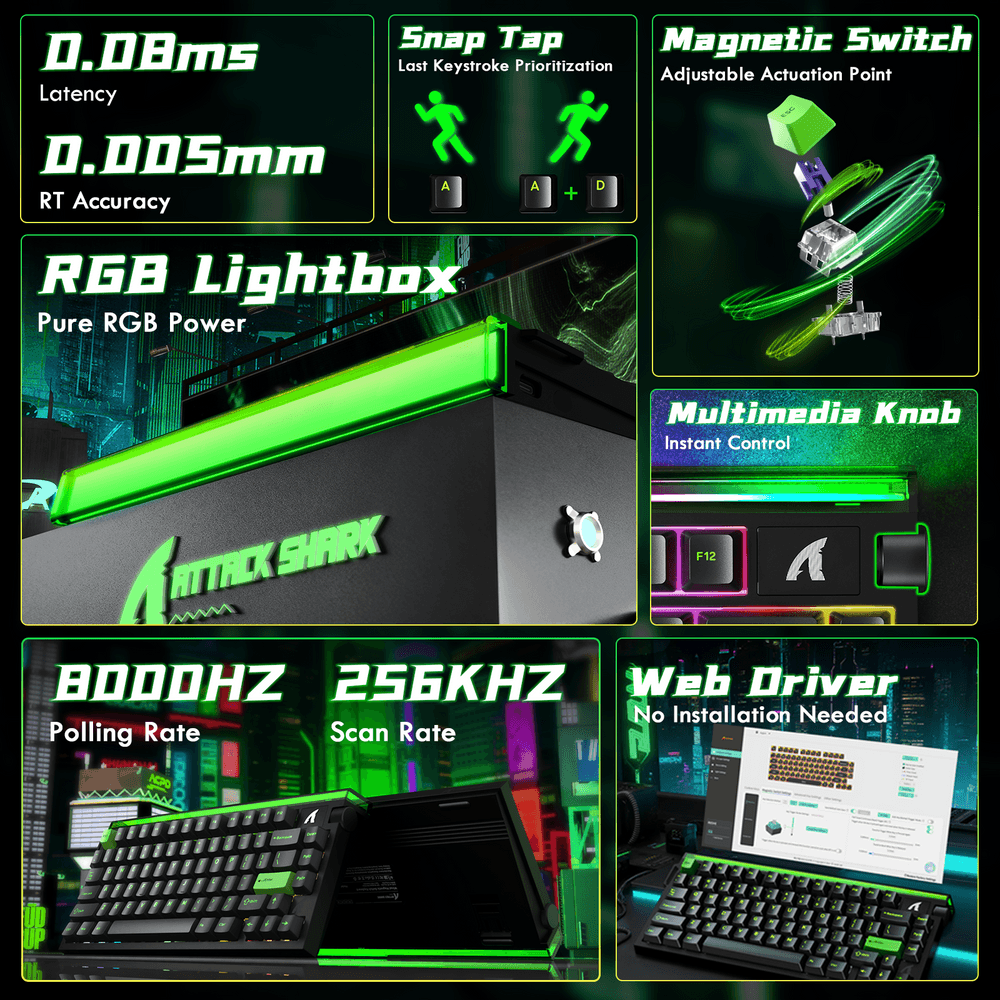 ATTACK SHARK ATTACK SHARK R85 HE Magnetic Switch Gaming Keyboard, 75% Wired, 8KHz Polling, 0.005mm Rapid Trigger Accuracy, & Custom RGB Lightbox, Black | R85 HE - thumbnail 6