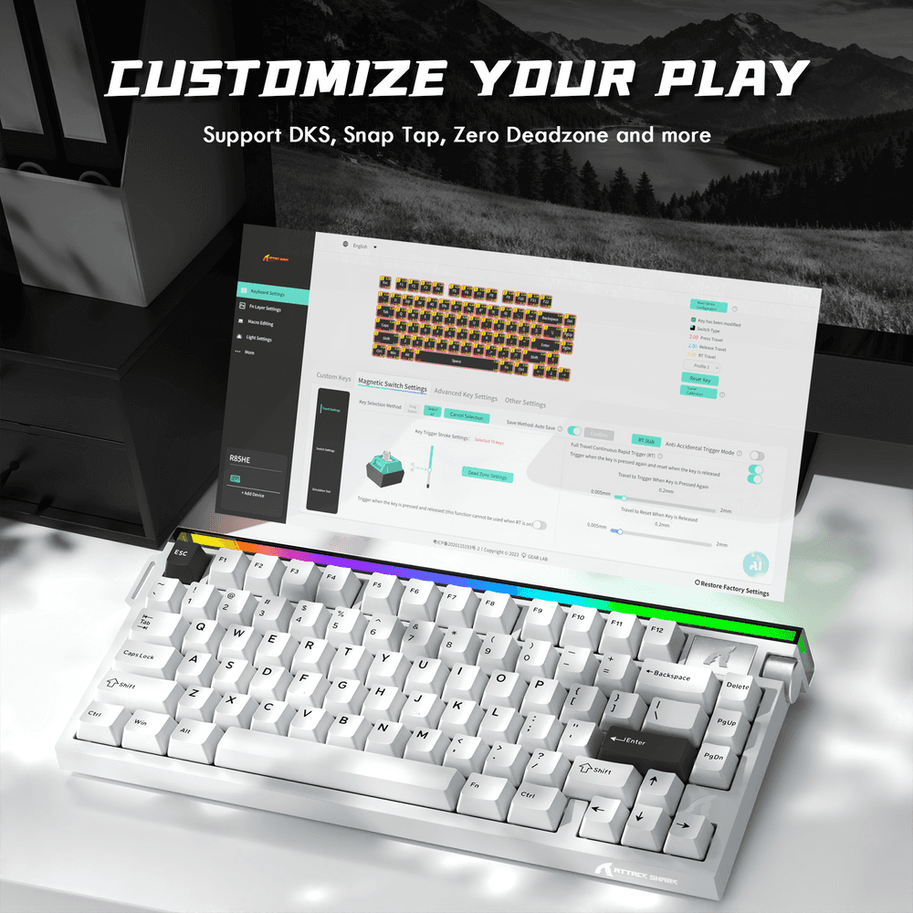 ATTACK SHARK ATTACK SHARK R85 HE Magnetic Switch Gaming Keyboard, 75% Wired, 8KHz Polling, 0.005mm Rapid Trigger Accuracy, & Custom RGB Lightbox, White | R85 HE - thumbnail 3