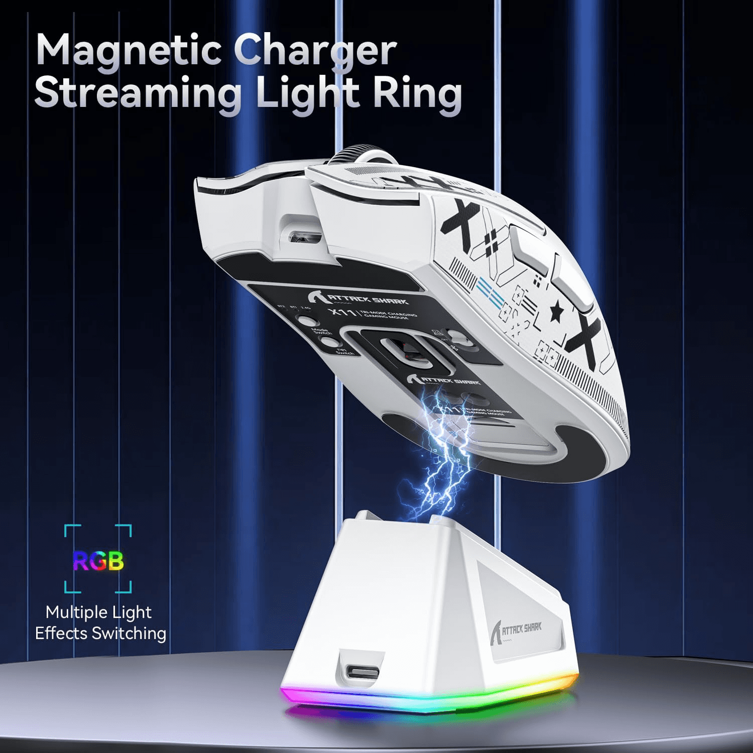 ATTACK SHARK ATTACK SHARK X11 Wireless Gaming Mouse with Charging Dock, 63g Ultra-Lightweight, PixArt PAW3311 Sensor, & Tri-Mode Connectivity, White | X11 - thumbnail 5