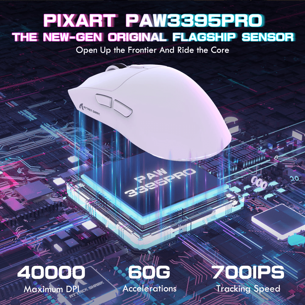 ATTACK SHARK ATTACK SHARK X1 Wireless Gaming Mouse with Touchpad RGB Charging Dock, 53g Ultra-Light, 40K DPI PAW3395PRO Sensor, & 100M Omron Switches, White | X1 - thumbnail 6