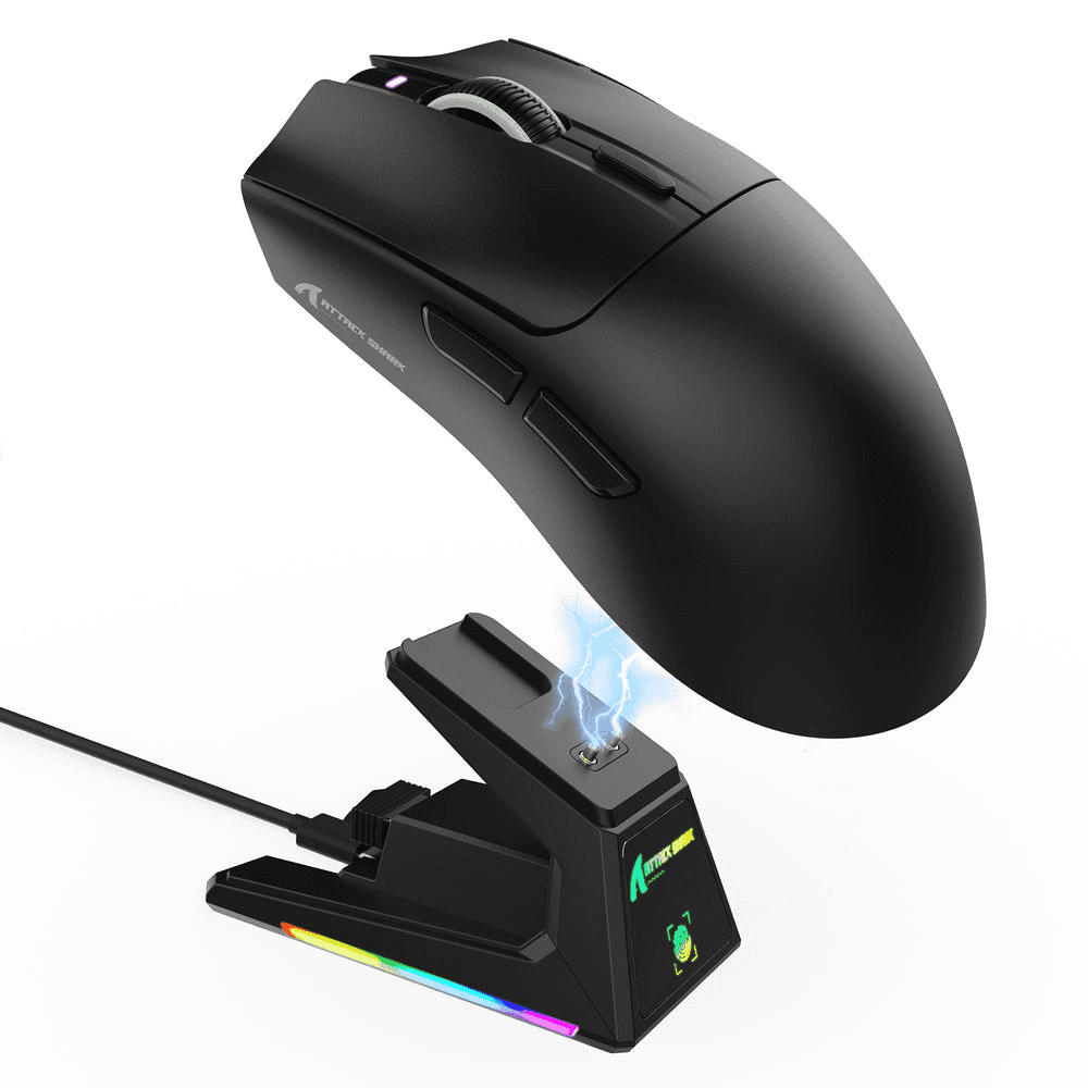 ATTACK SHARK ATTACK SHARK X1 Wireless Gaming Mouse with Touchpad RGB Charging Dock, 53g Ultra-Light, 40K DPI PAW3395PRO Sensor, & 100M Omron Switches, White | X1 - Color: BLACK