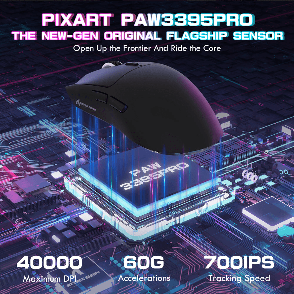ATTACK SHARK ATTACK SHARK X1 Wireless Gaming Mouse with Touchpad RGB Charging Dock, 53g Ultra-Light, 40K DPI PAW3395PRO Sensor, & 100M Omron Switches, Black | X1 - thumbnail 5