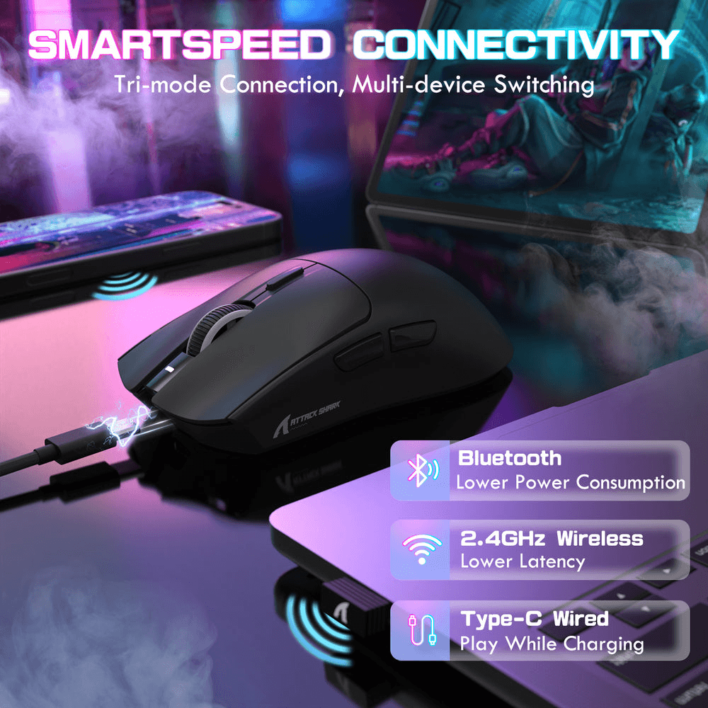 ATTACK SHARK ATTACK SHARK X1 Wireless Gaming Mouse with Touchpad RGB Charging Dock, 53g Ultra-Light, 40K DPI PAW3395PRO Sensor, & 100M Omron Switches, Black | X1 - thumbnail 6
