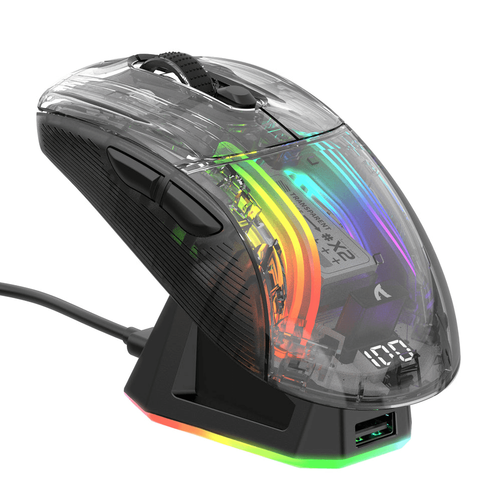ATTACK SHARK ATTACK SHARK X2 Pro Wireless Gaming Mouse with Charging Dock, Transparent Shell, Tri-Mode (BT/2.4G/Wired), Silent Clicks, & 3D RGB, Black | X2 PRO - thumbnail 1