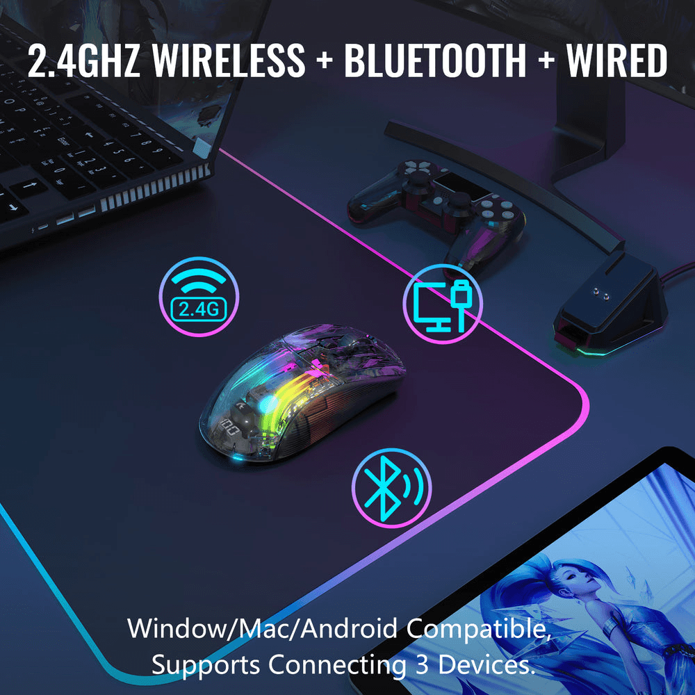 ATTACK SHARK ATTACK SHARK X2 Pro Wireless Gaming Mouse with Charging Dock, Transparent Shell, Tri-Mode (BT/2.4G/Wired), Silent Clicks, & 3D RGB, Black | X2 PRO - thumbnail 4