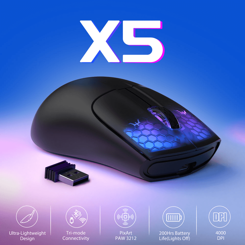 ATTACK SHARK ATTACK SHARK X5 Ultra-Lightweight Wireless Gaming Mouse, 49g Featherweight Design, Tri-Mode (BT/2.4G/Wired), RGB Accents, & Ergonomic Comfort, Black | X5 - thumbnail 2