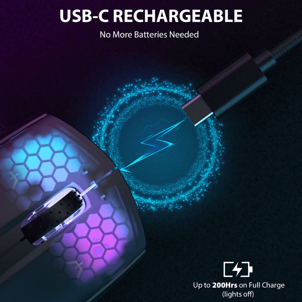 ATTACK SHARK ATTACK SHARK X5 Ultra-Lightweight Wireless Gaming Mouse, 49g Featherweight Design, Tri-Mode (BT/2.4G/Wired), RGB Accents, & Ergonomic Comfort, Black | X5 - thumbnail 6