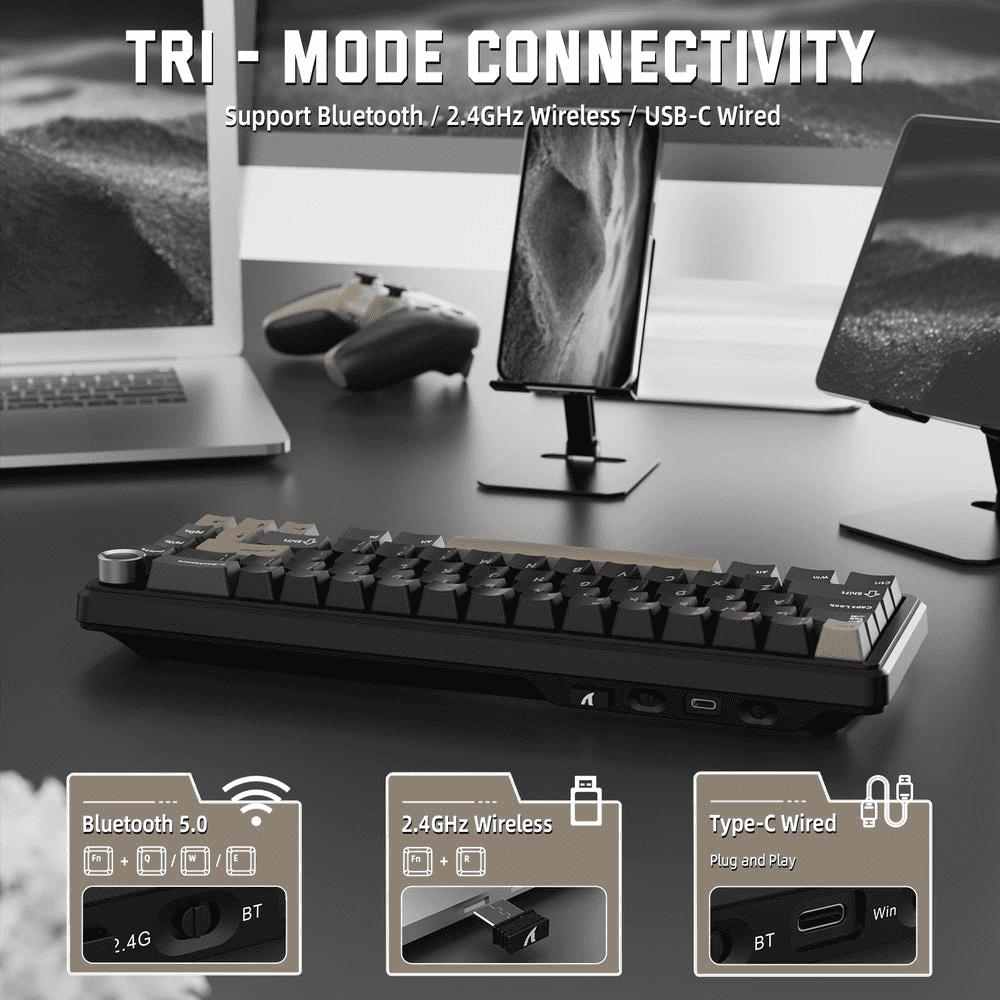 ATTACK SHARK ATTACK SHARK X66 Wireless Gasket Mechanical Keyboard, 60% Layout, Side-Printed PBT Keycaps, Pre-Lubed Strawberry Switches, & 5-Layer Sound Dampening, Starry Black | X66 - thumbnail 3