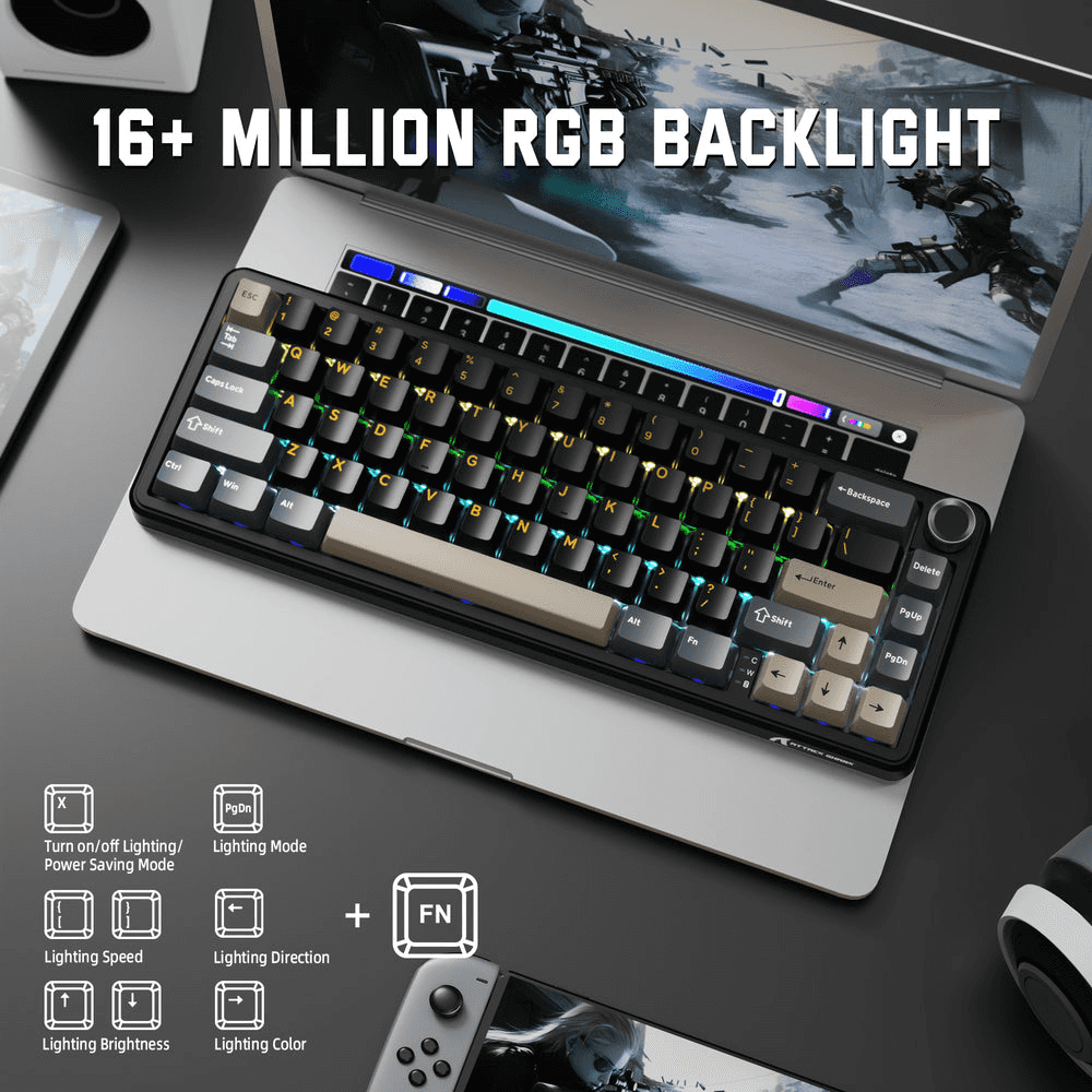 ATTACK SHARK ATTACK SHARK X66 Wireless Gasket Mechanical Keyboard, 60% Layout, Side-Printed PBT Keycaps, Pre-Lubed Strawberry Switches, & 5-Layer Sound Dampening, Starry Black | X66 - thumbnail 5