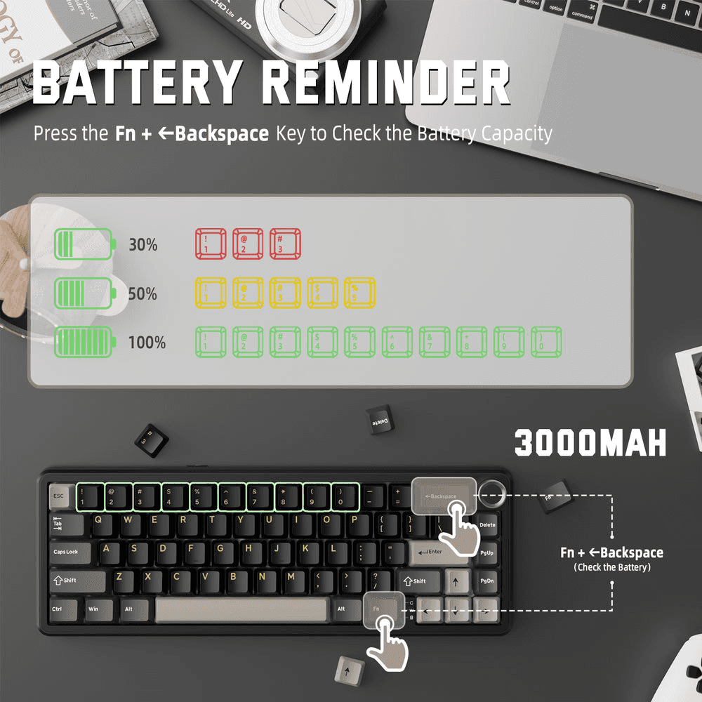 ATTACK SHARK ATTACK SHARK X66 Wireless Gasket Mechanical Keyboard, 60% Layout, Side-Printed PBT Keycaps, Pre-Lubed Strawberry Switches, & 5-Layer Sound Dampening, Starry Black | X66 - thumbnail 6