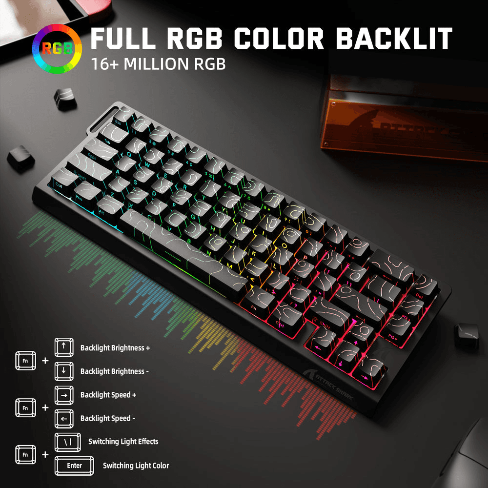 ATTACK SHARK ATTACK SHARK X68 PRO HE Wireless Magnetic Gaming Keyboard, 60% Ultra-Compact Tri-Mode, 8KHz Polling, & 0.01mm Rapid Trigger, Black Contour Line | X68 PRO HE - thumbnail 3