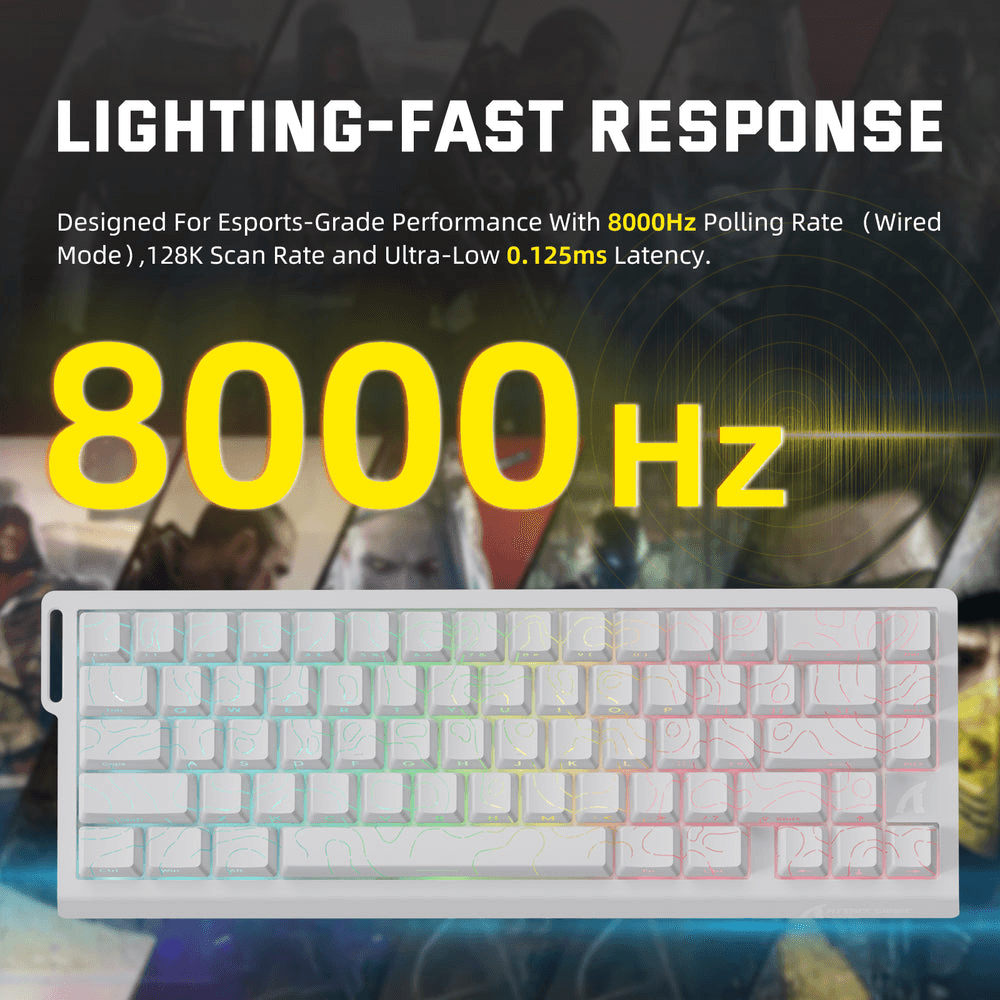 ATTACK SHARK ATTACK SHARK X68 PRO HE Wireless Magnetic Gaming Keyboard, 60% Ultra-Compact Tri-Mode, 8KHz Polling, & 0.01mm Rapid Trigger, White Contour Line | X68 PRO HE - thumbnail 4