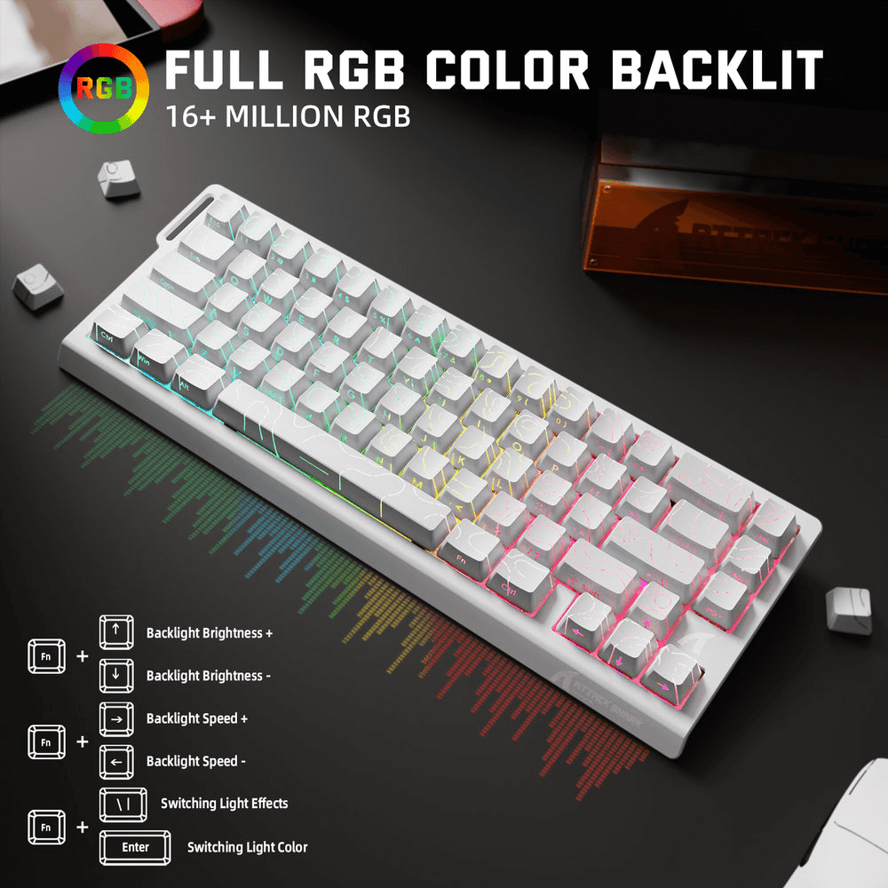 ATTACK SHARK ATTACK SHARK X68 PRO HE Wireless Magnetic Gaming Keyboard, 60% Ultra-Compact Tri-Mode, 8KHz Polling, & 0.01mm Rapid Trigger, White Contour Line | X68 PRO HE - thumbnail 6