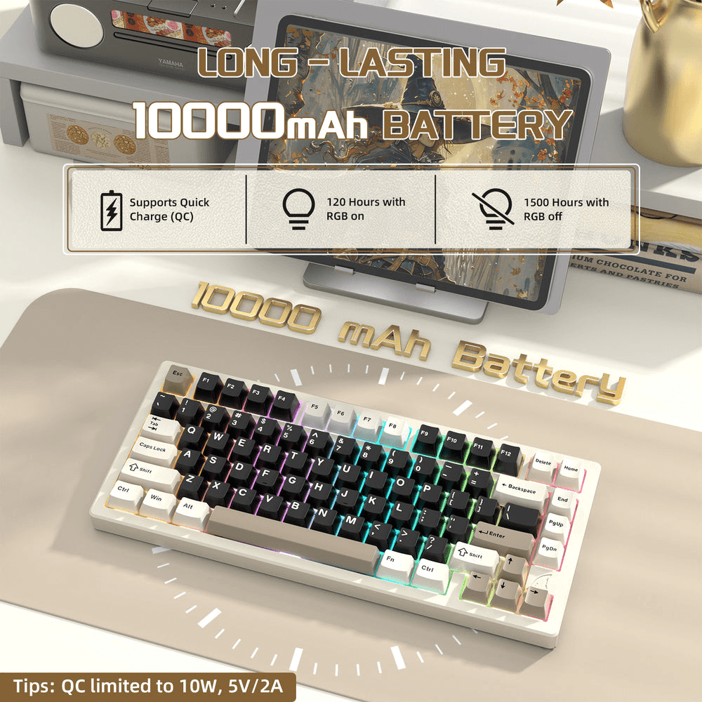 ATTACK SHARK X75 Full Aluminum Wireless Mechanical Keyboard, 75% CNC Aluminum, Kailh Cheese White Switches, & 10000mAh Battery, White | X75 thumbnail 3