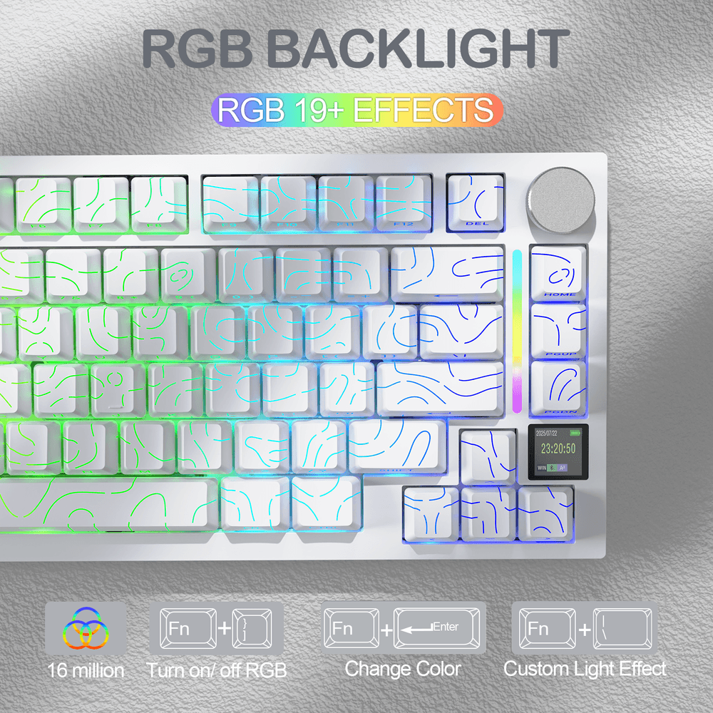 ATTACK SHARK ATTACK SHARK X820 Ultra Tri-Mode Gasket Mechanical Keyboard, 75% Layout, TFT Smart Display, Multimedia Knob, & Hot-Swappable, White Contours | X820 Ultra - thumbnail 4
