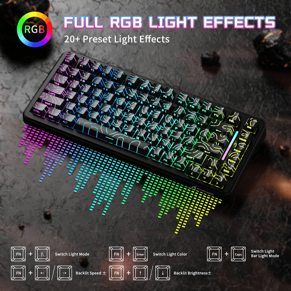 ATTACK SHARK ATTACK SHARK X82 PRO HE Wireless Magnetic Gaming Keyboard, 75% Tri-Mode, 8KHz Polling, 0.01mm Rapid Trigger, & Comic Keycaps, Black Contours | X82 PRO HE - thumbnail 6