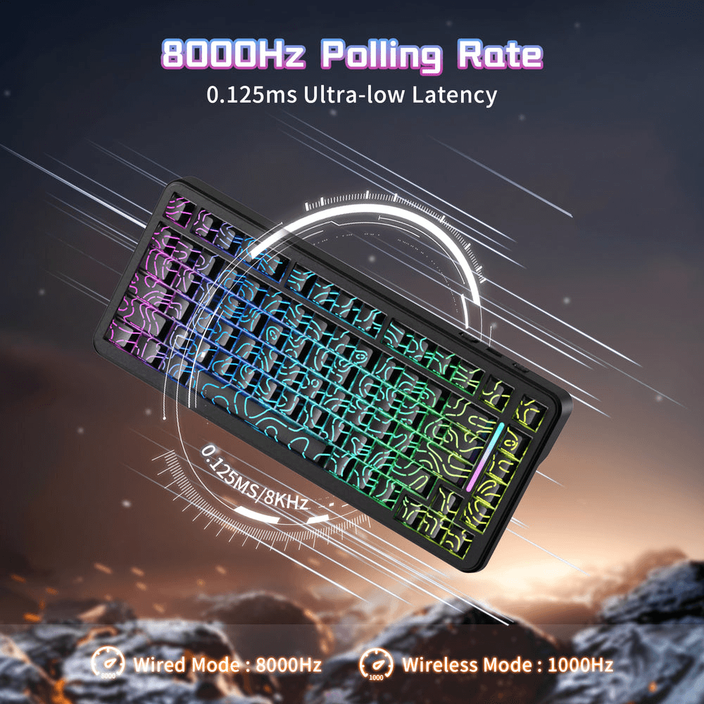 ATTACK SHARK ATTACK SHARK X82 PRO HE Wireless Magnetic Gaming Keyboard, 75% Tri-Mode, 8KHz Polling, 0.01mm Rapid Trigger, & Comic Keycaps, Black Contours | X82 PRO HE - thumbnail 7