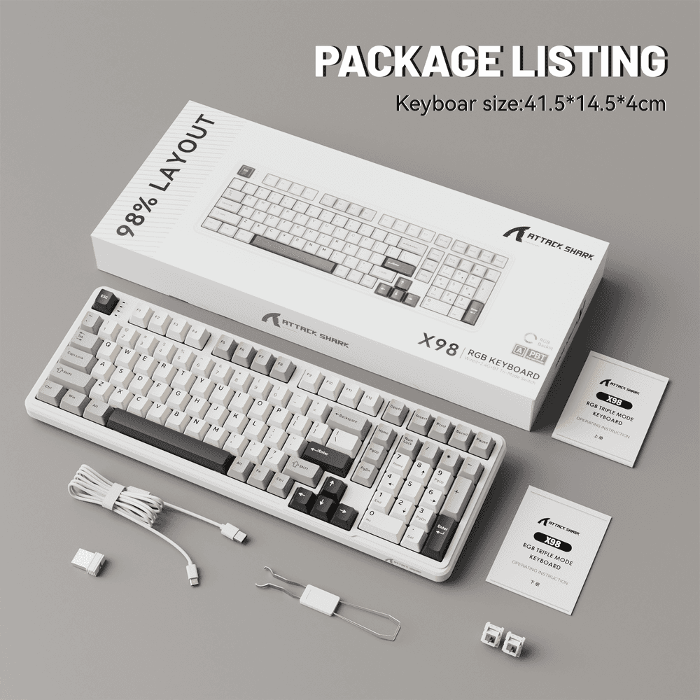 ATTACK SHARK ATTACK SHARK X98 Wireless Mechanical Keyboard – 102-Key Full-Size Layout, Gasket-Mount, Tri-mode, Pre-Lubed Strawberry Switches, White | X98 - thumbnail 7
