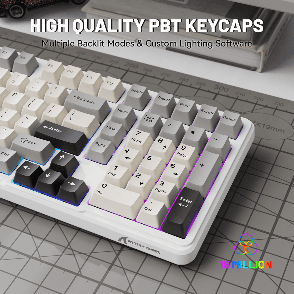 ATTACK SHARK ATTACK SHARK X98 Wireless Mechanical Keyboard – 102-Key Full-Size Layout, Gasket-Mount, Tri-mode, Pre-Lubed Strawberry Switches, White | X98 - thumbnail 5