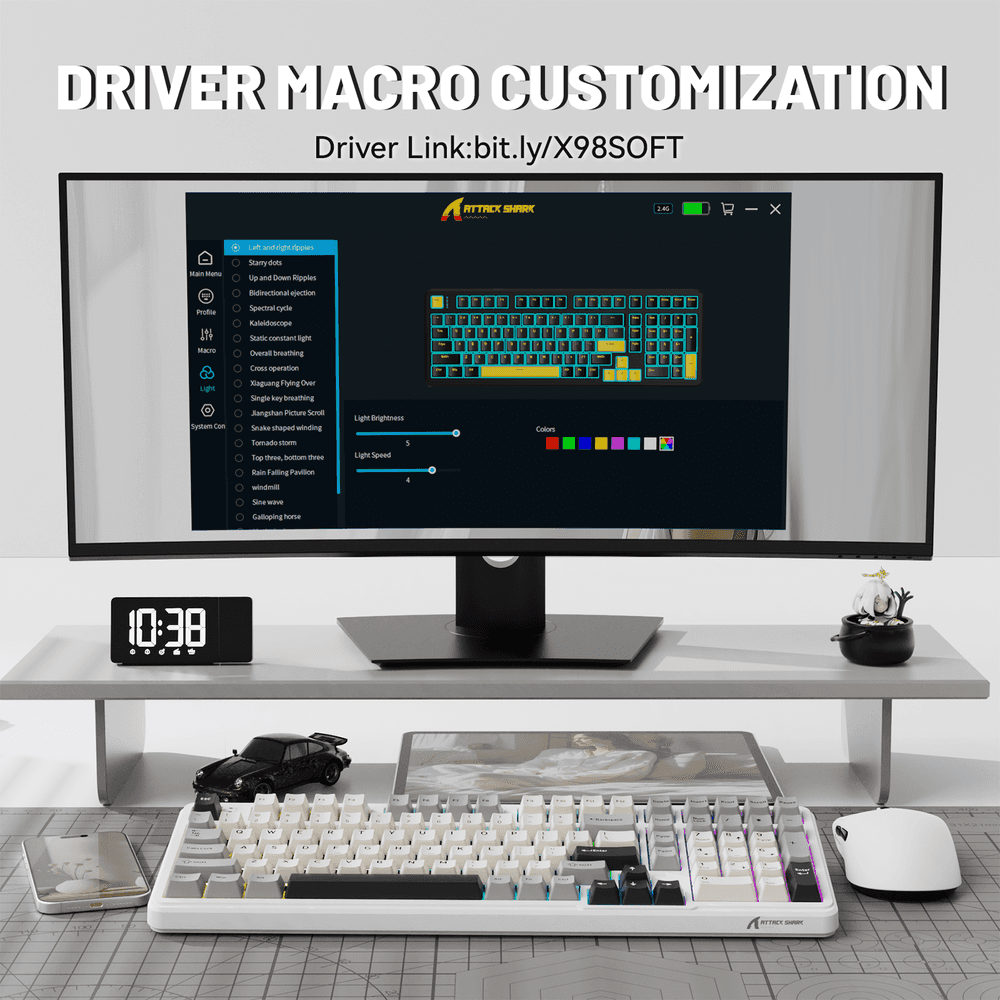 ATTACK SHARK ATTACK SHARK X98 Wireless Mechanical Keyboard – 102-Key Full-Size Layout, Gasket-Mount, Tri-mode, Pre-Lubed Strawberry Switches, White | X98 - thumbnail 6