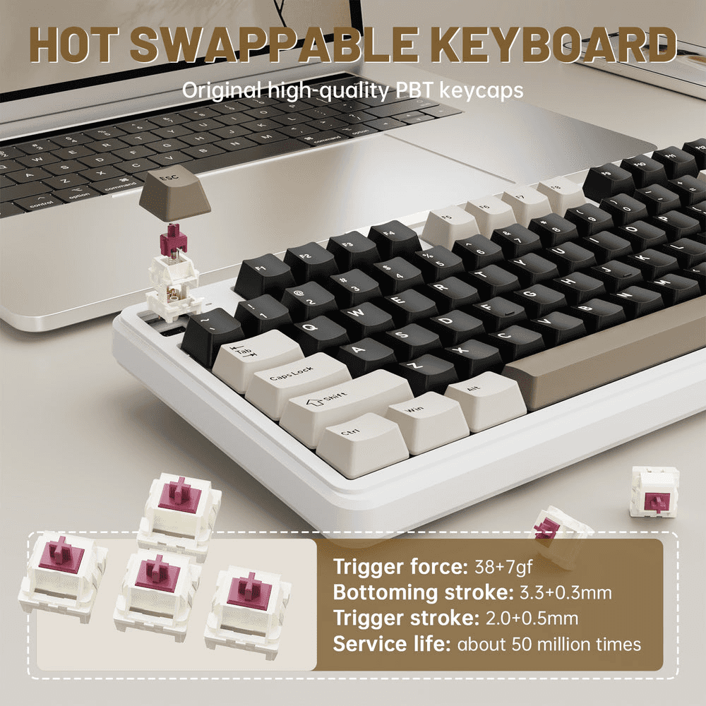ATTACK SHARK ATTACK SHARK X98 PRO Wireless Gaming Keyboard, 99-Key Gasket Mount, Tri-Mode LED Color Display, & 5-Layer Muffler Tech, Cheese White | X98 PRO - thumbnail 4