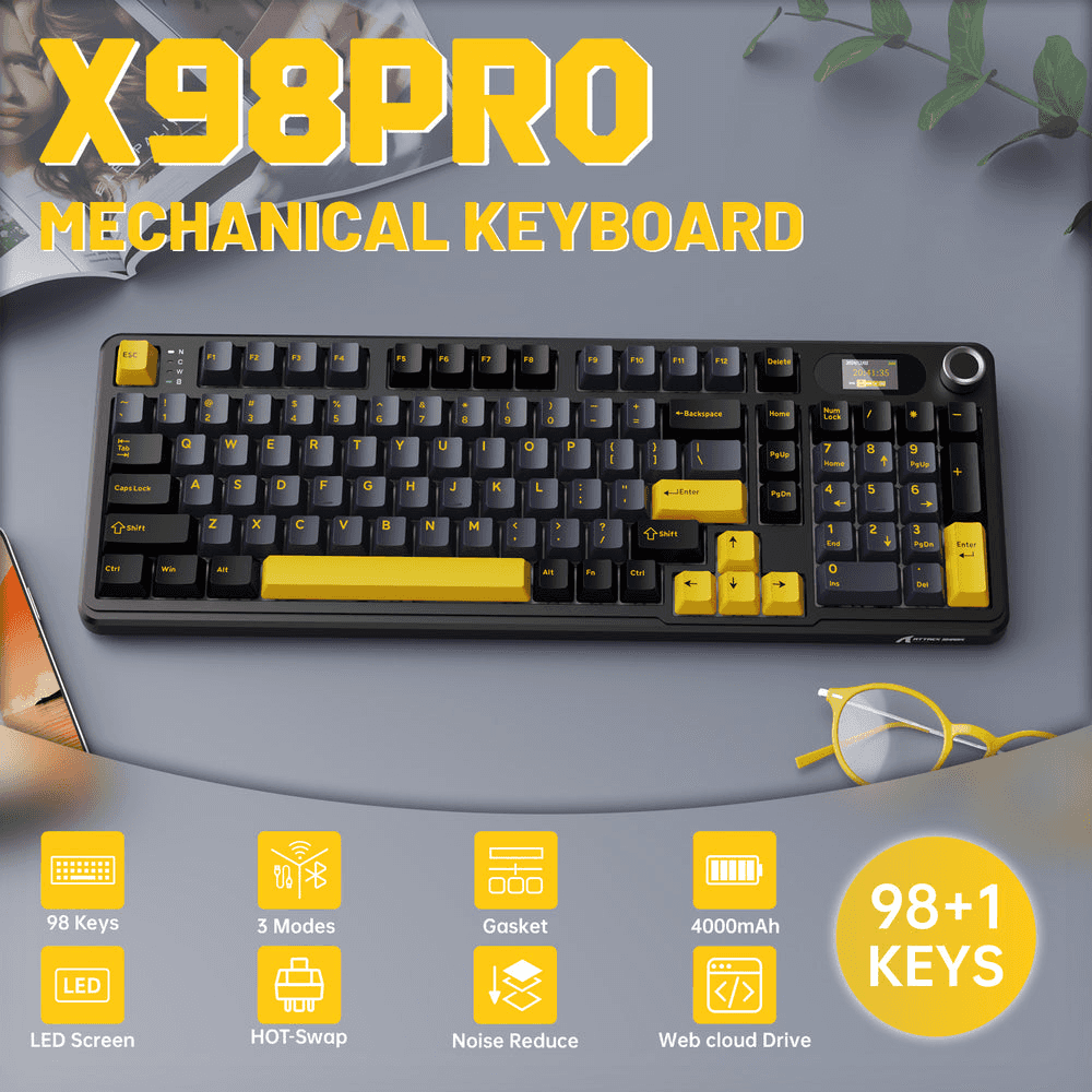 ATTACK SHARK ATTACK SHARK X98 PRO Wireless Gaming Keyboard, 99-Key Gasket Mount, Tri-Mode LED Color Display, & 5-Layer Muffler Tech, Star Black | X98 PRO - thumbnail 2