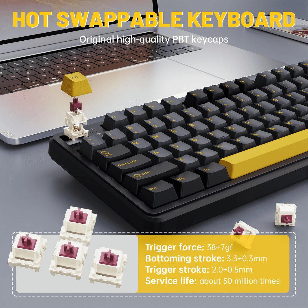 ATTACK SHARK ATTACK SHARK X98 PRO Wireless Gaming Keyboard, 99-Key Gasket Mount, Tri-Mode LED Color Display, & 5-Layer Muffler Tech, Star Black | X98 PRO - thumbnail 4
