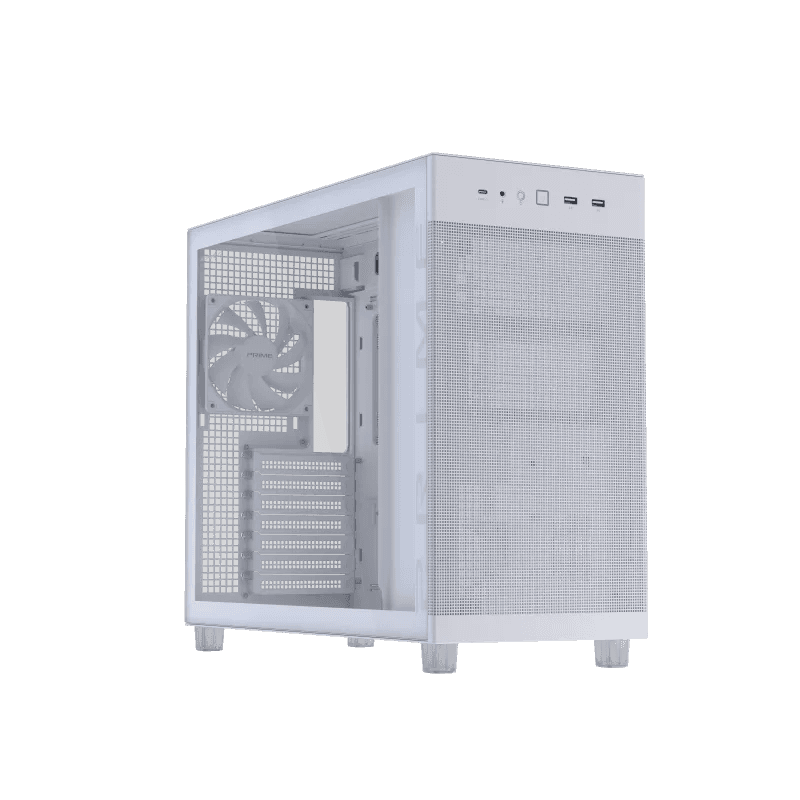 Asus ASUS Prime AP303 - Tempered Glass Panel Compact 44-liter ATX White Gaming Case, Graphics cards up to 360mm, 360mm radiators, ATX PSUs, Front Panel USB Type-C Support | 90DC00V0-B39010 - thumbnail 1