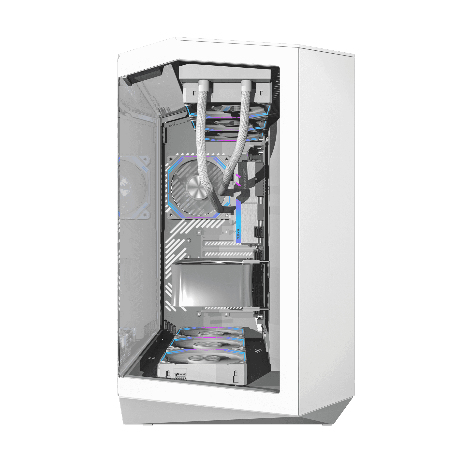 Darkflash Darkflash DY470 ATX/MATX/ITX Triple Glass White Gaming PC Case with 4x 120MM ARGB Fans & GPU Holder, Triple Glass Design, Supports 360MM Radiators, USB Type-C, - thumbnail 2