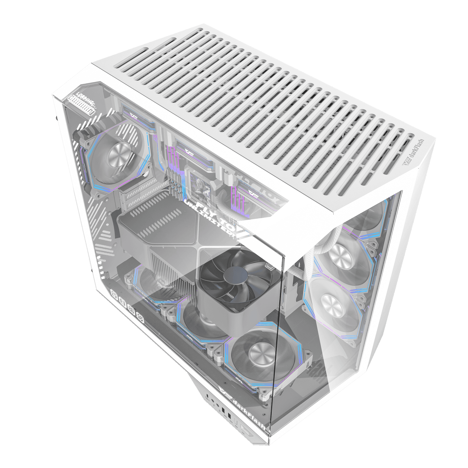 Darkflash Darkflash DY470 ATX/MATX/ITX Triple Glass White Gaming PC Case with 4x 120MM ARGB Fans & GPU Holder, Triple Glass Design, Supports 360MM Radiators, USB Type-C, - thumbnail 5