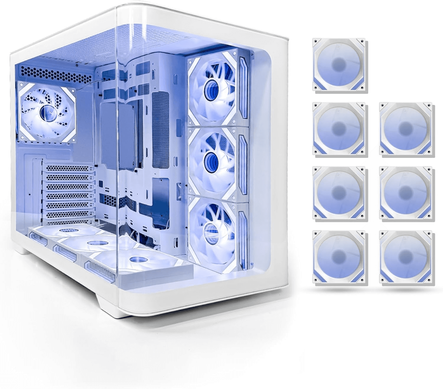 Tortox Curvo Gaming PC Black Case ATX/M-ATX/ITX Gaming PC Case with 7x 120mm ARGB PWM Case Fans, 360MM Radiator Support, Type-C USB Port - Color: WHITE