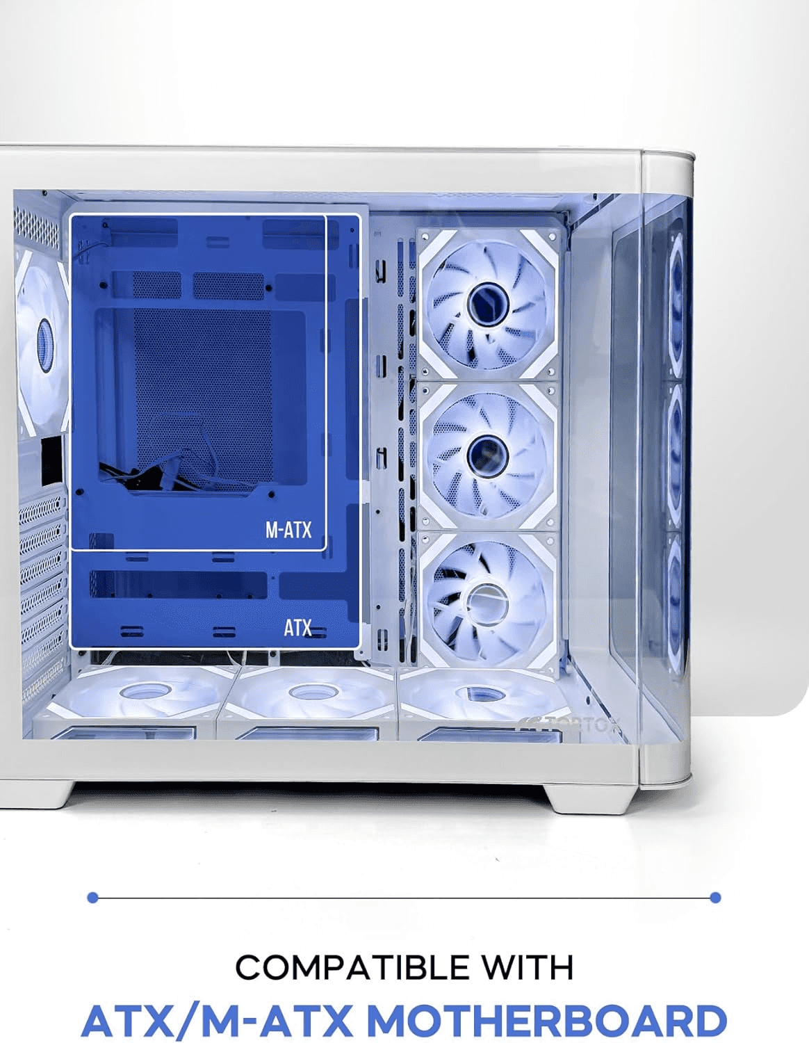 Other Tortox Curvo Gaming PC White Case ATX/M-ATX/ITX Gaming PC Case with 7x 120mm ARGB PWM Case Fans, 360MM Radiator Support, Type-C USB Port - thumbnail 3