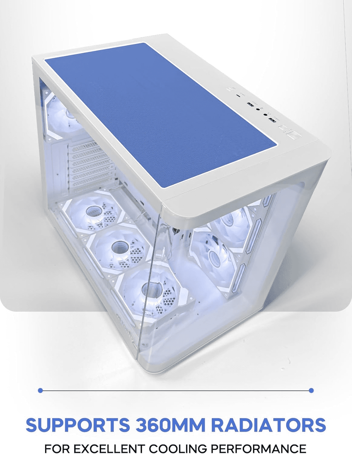 Tortox Curvo Gaming PC White Case ATX/M-ATX/ITX Gaming PC Case with 7x 120mm ARGB PWM Case Fans, 360MM Radiator Support, Type-C USB Port thumbnail 4