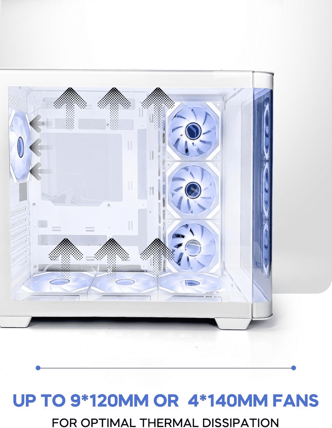 Tortox Curvo Gaming PC White Case ATX/M-ATX/ITX Gaming PC Case with 7x 120mm ARGB PWM Case Fans, 360MM Radiator Support, Type-C USB Port thumbnail 5