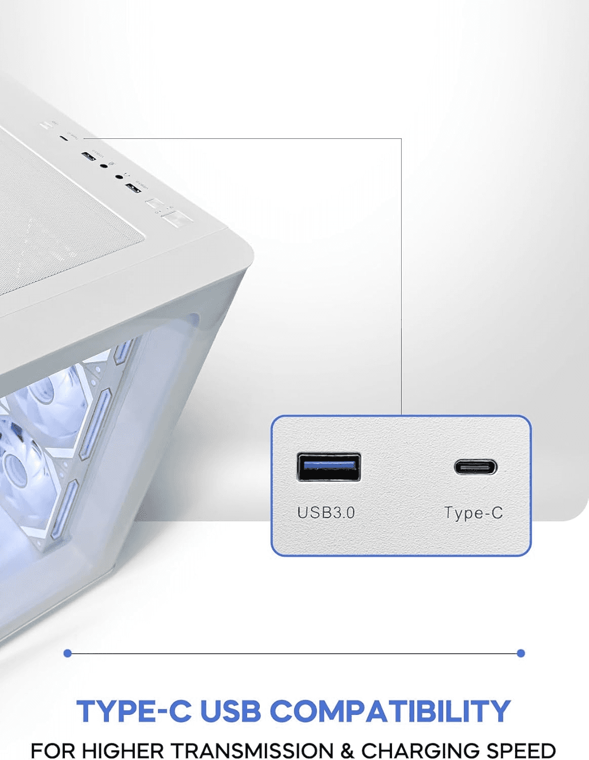 Tortox Curvo Gaming PC White Case ATX/M-ATX/ITX Gaming PC Case with 7x 120mm ARGB PWM Case Fans, 360MM Radiator Support, Type-C USB Port thumbnail 6