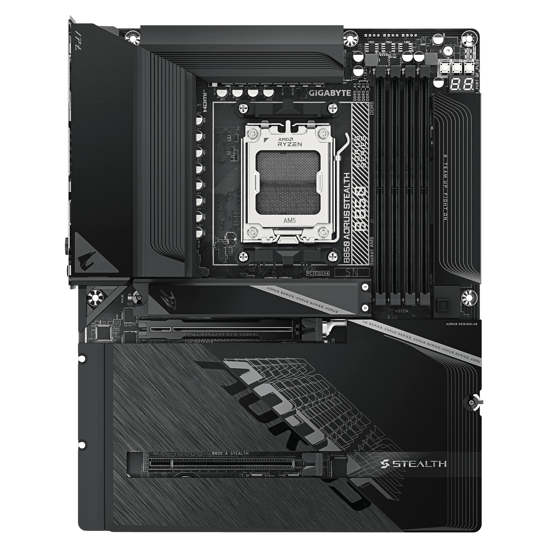 Gigabyte GIGABYTE B850 AORUS STEALTH AMD AM5 ATX Motherboard, DDR5, PCIe 5.0, Wi-Fi 7, Hidden Connector Design - thumbnail 2