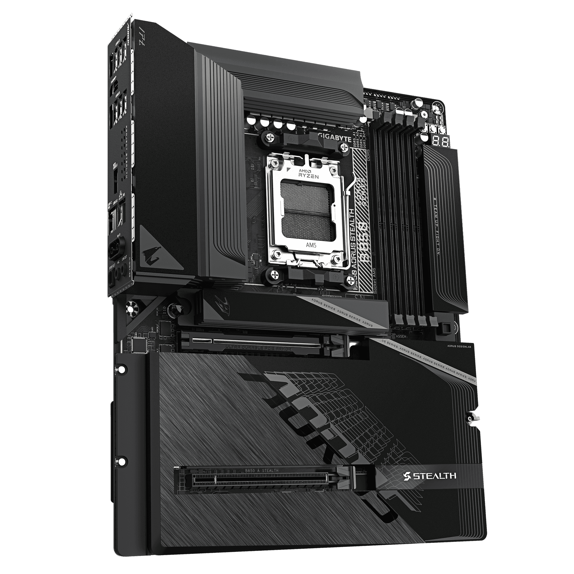 Gigabyte GIGABYTE B850 AORUS STEALTH AMD AM5 ATX Motherboard, DDR5, PCIe 5.0, Wi-Fi 7, Hidden Connector Design - thumbnail 4