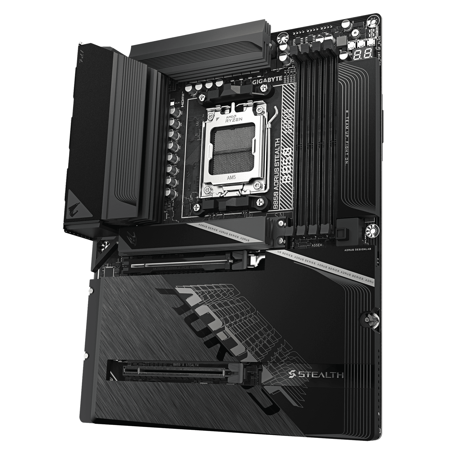 Gigabyte GIGABYTE B850 AORUS STEALTH AMD AM5 ATX Motherboard, DDR5, PCIe 5.0, Wi-Fi 7, Hidden Connector Design - thumbnail 3