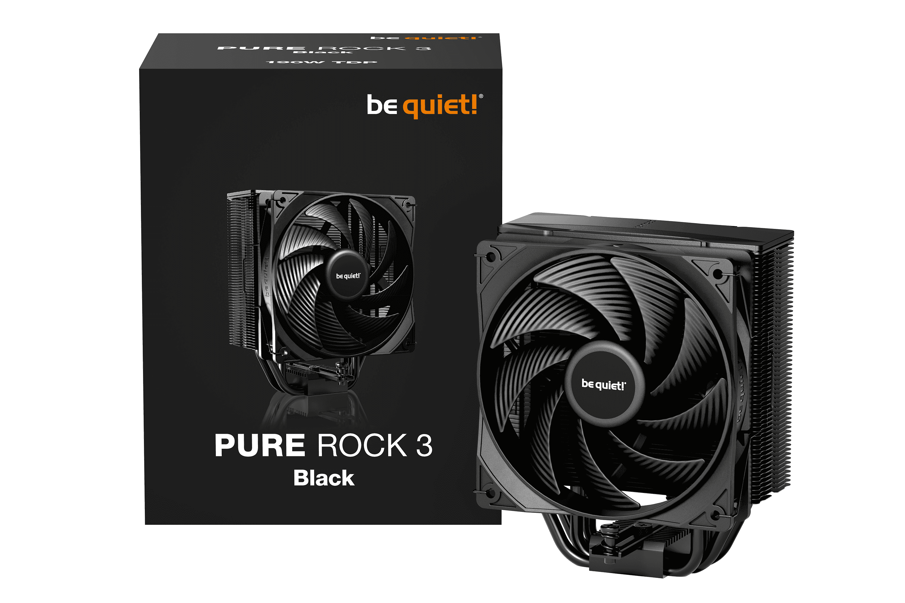 be quiet! Pure Rock 3 Black CPU Air Cooler | 4 High Performance 6mm Heat Pipes with HDT Technology | 120mm PWM Fan | AMD:AM4 AM5/Intel LGA 1700/1150/1151/1200 | Black | BK039 BK039 thumbnail 1