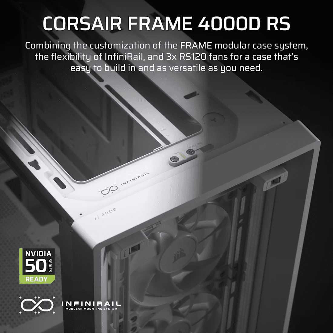 Corsair CORSAIR FRAME 4000D RS White Mid-Tower PC Case, Reverse Connector Motherboard Support, 3x RS120 Fans, 430mm GPU Space, White | CC-9011313-WW - thumbnail 3