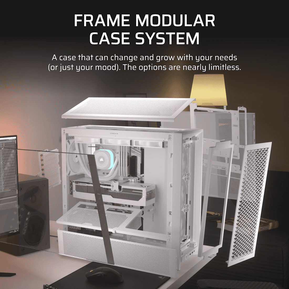 Corsair CORSAIR FRAME 4000D RS White Mid-Tower PC Case, Reverse Connector Motherboard Support, 3x RS120 Fans, 430mm GPU Space, White | CC-9011313-WW - thumbnail 4