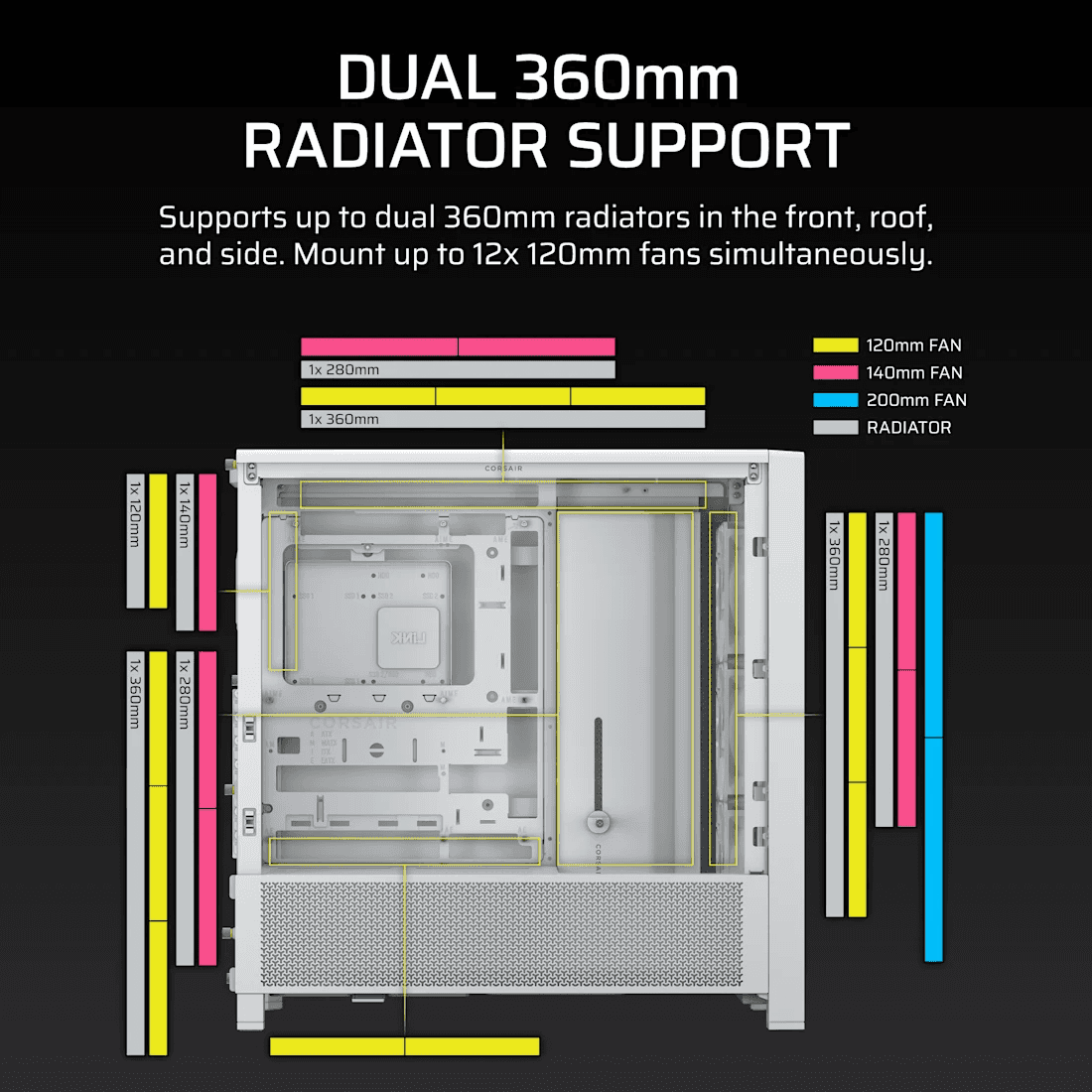 Corsair CORSAIR FRAME 4000D RS White Mid-Tower PC Case, Reverse Connector Motherboard Support, 3x RS120 Fans, 430mm GPU Space, White | CC-9011313-WW - thumbnail 7