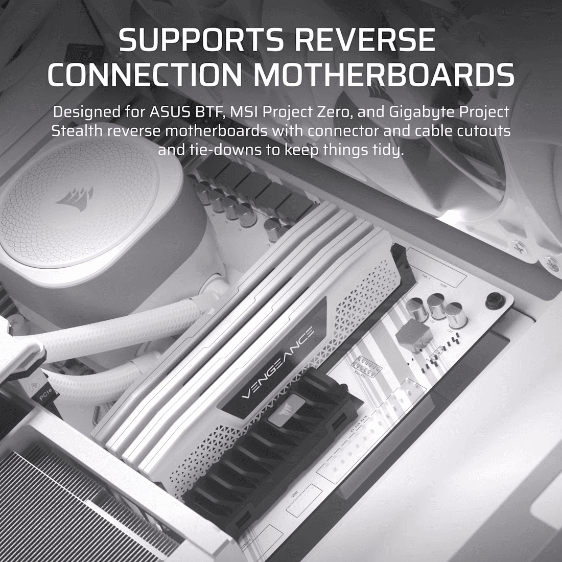 Corsair CORSAIR FRAME 4000D RS White Mid-Tower PC Case, Reverse Connector Motherboard Support, 3x RS120 Fans, 430mm GPU Space, White | CC-9011313-WW - thumbnail 8