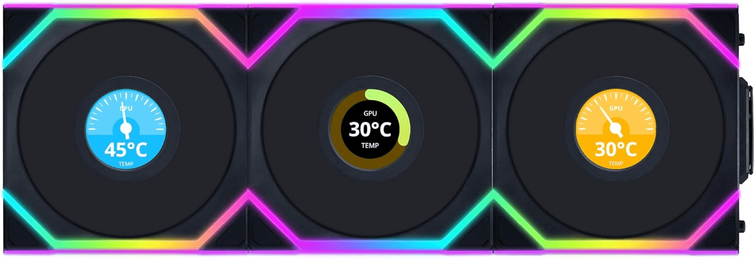 LIAN LI Lian Li UNI FAN SL Wireless LCD 120 Reverse Blade Single (White) Case Fan, 1.6" LCD Display | 12RSLLCD1W1W - Type: 3-Pack