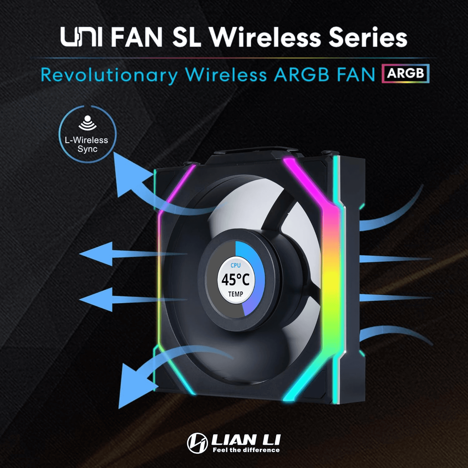 LIAN LI Lian Li UNI FAN SL Wireless LCD 120 Reverse Blade 3-Pack (Black) Case Fan, 1.6" LCD Display, 2.4 GHz Wireless Controller Included | 12RSLLCD1W3B - thumbnail 6