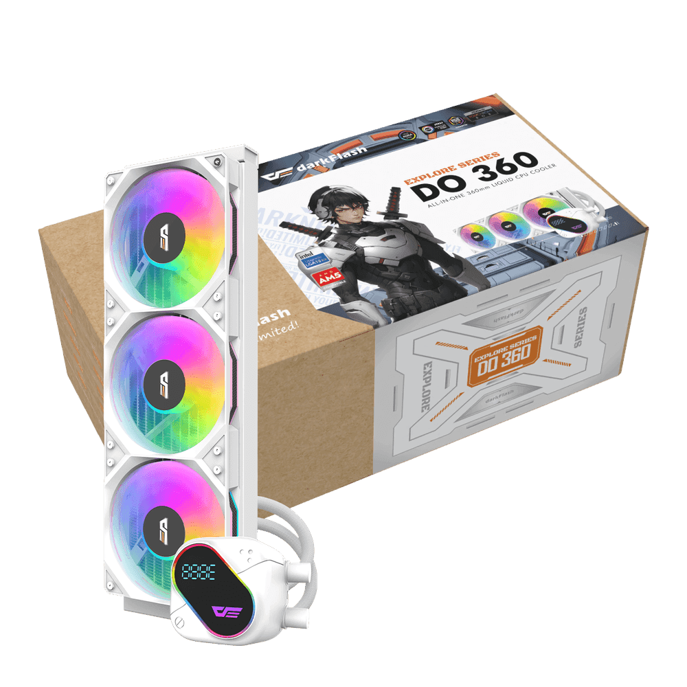 DarkFlash EXPLORE DO360 White CPU Cooler, Segment LCD Screen, ARGB Integration Support, 3-in-1 Combined Row Fan Design thumbnail 4