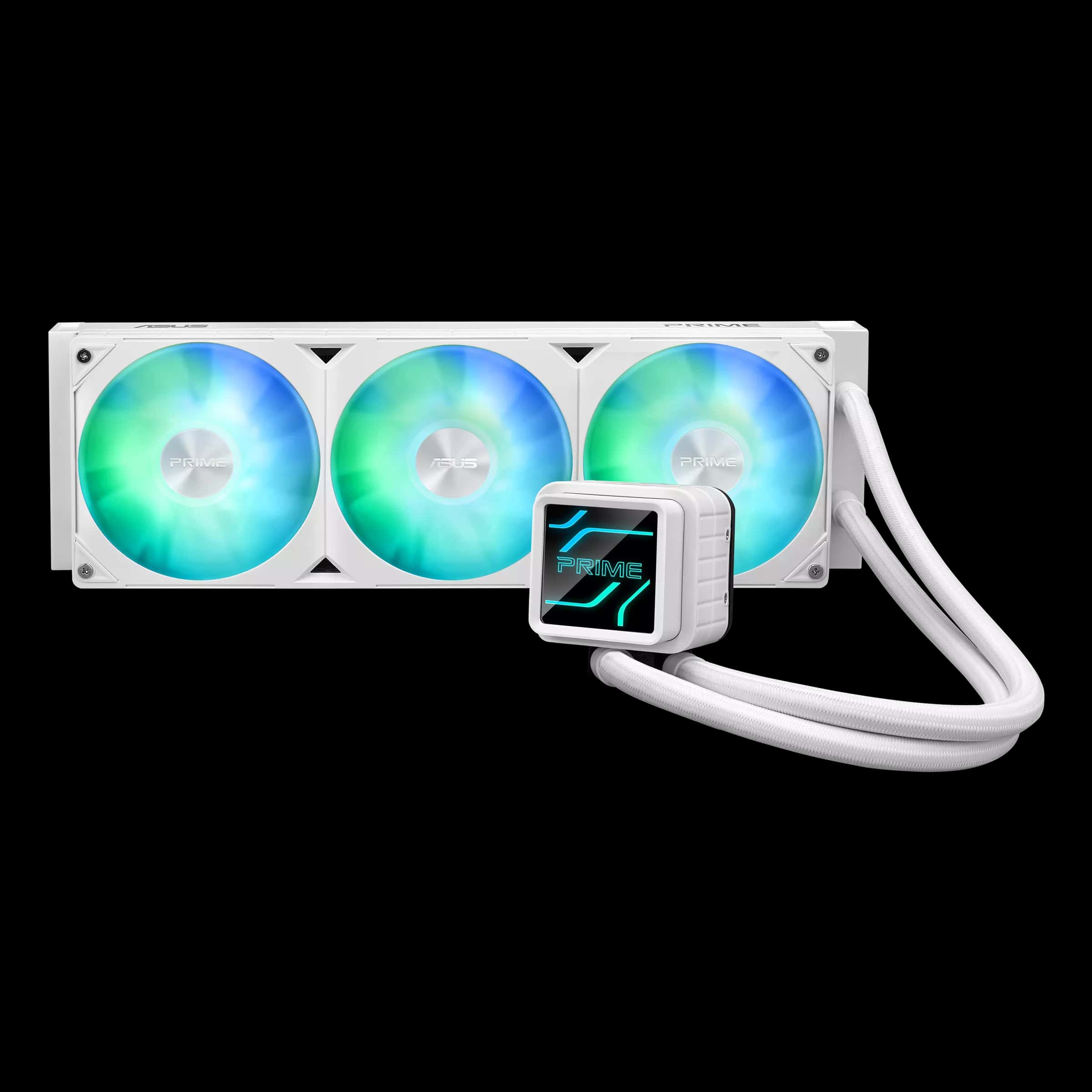 ASUS Prime LC 360 ARGB White Edition Liquid CPU Cooler, 360mm Radiator, 2200 RPM Fan Speed, 75.7 CFM Airflow, 400mm Sleeved Rubber | 90RC0102-B0EAY0 thumbnail 2