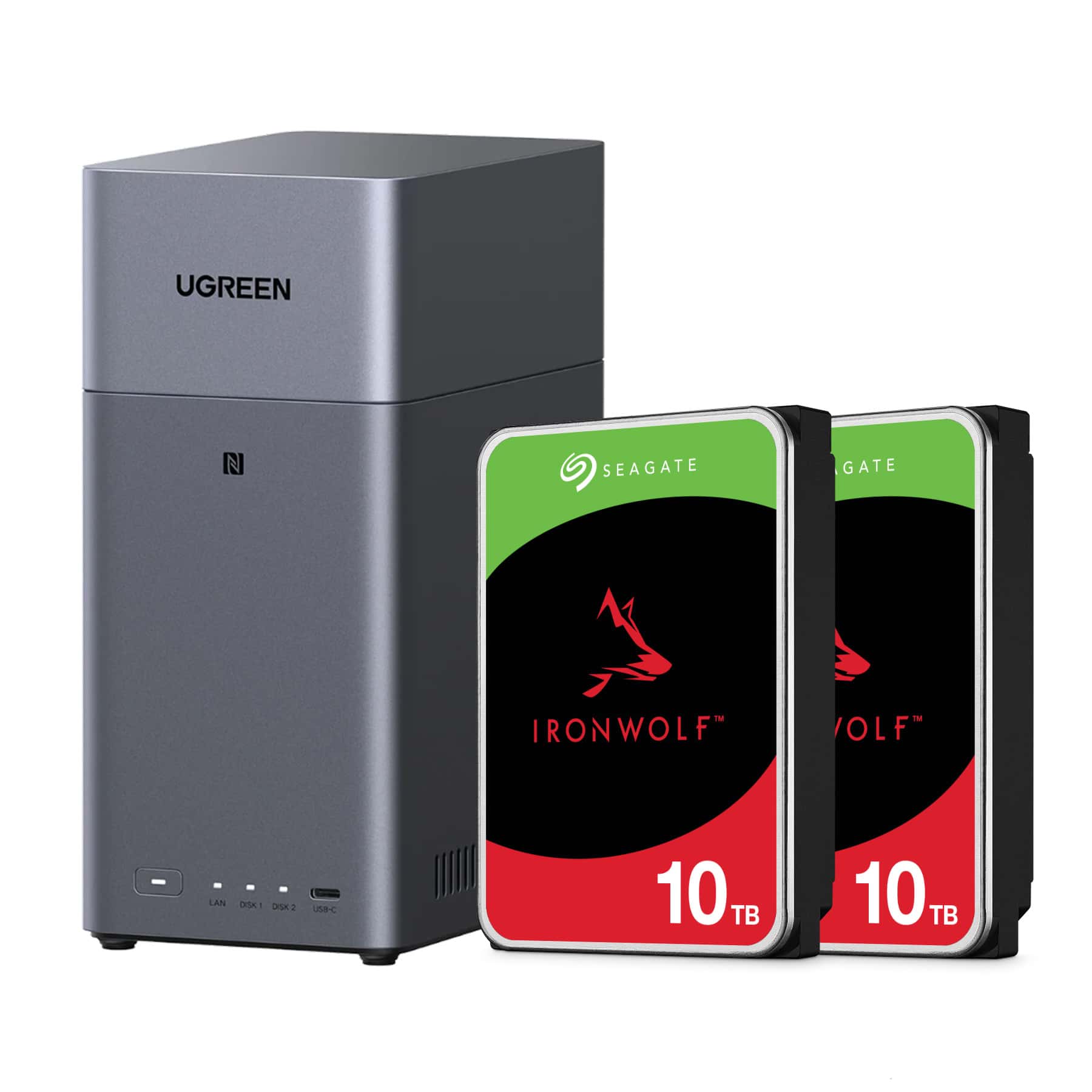 UGREEN UGREEN NASync DH2300 2-Bay NAS Storage Server, 2x Seagate 10TB IronWolf 7200RPM HDDs, 20TB Total Capacity Storage Bundle, Private Home Cloud - thumbnail 1