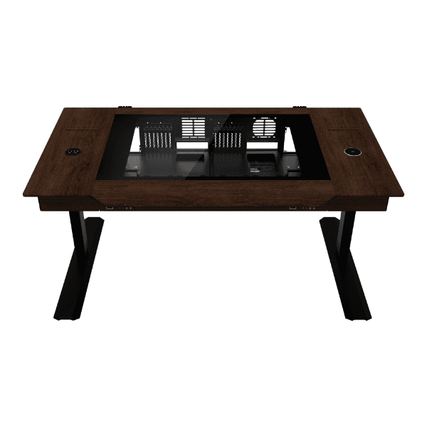 LIAN LI Lian-Li DK07 Motorized Desk Station, 805mm x 1480mm Desk, Adjustable Height, Up to 480mm Radiator & 14x Fan Support, Steel, 6.0mm Tempered Glass, Aluminum Material, Wood | G99.DK07X-WD.10UK - thumbnail 5
