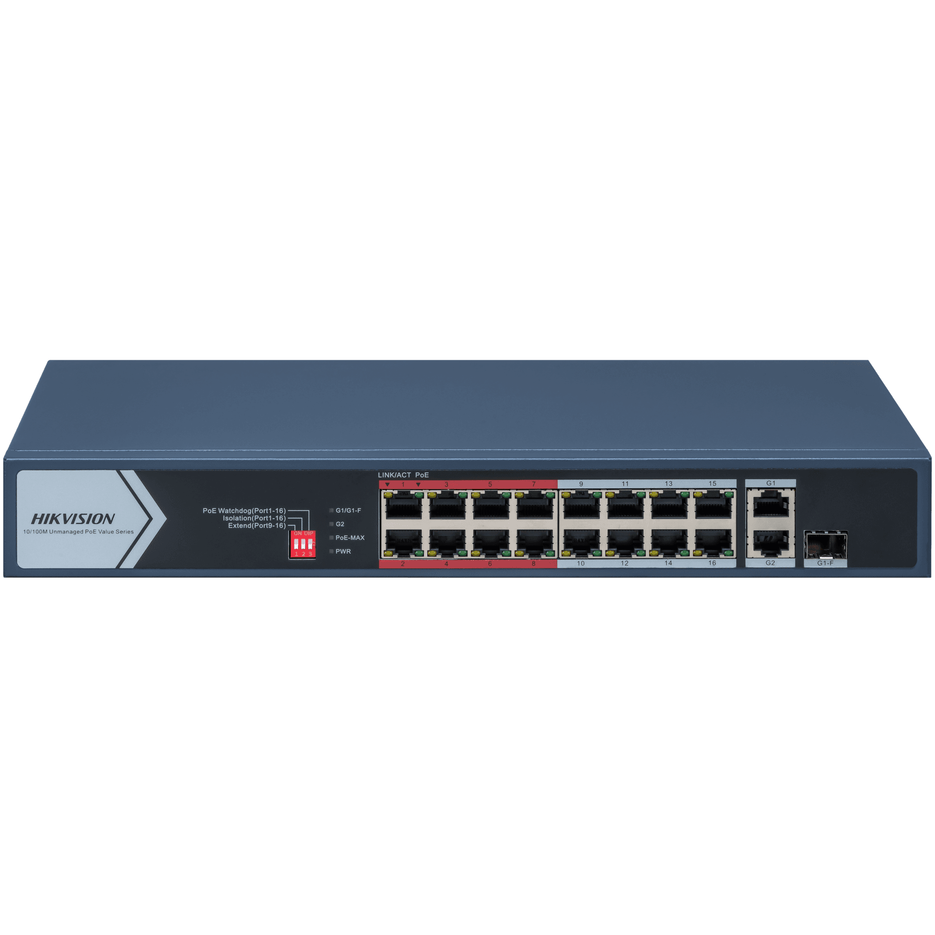 HIKVISION Hikvision DS-3E0318P-E/M(C) 16-Port Fast Ethernet Unmanaged POE Switch, 300m Long Range PoE, 2x Gigabit Combo Uplinks, 6KV Surge Protection, VIP Port Optimization - thumbnail 1